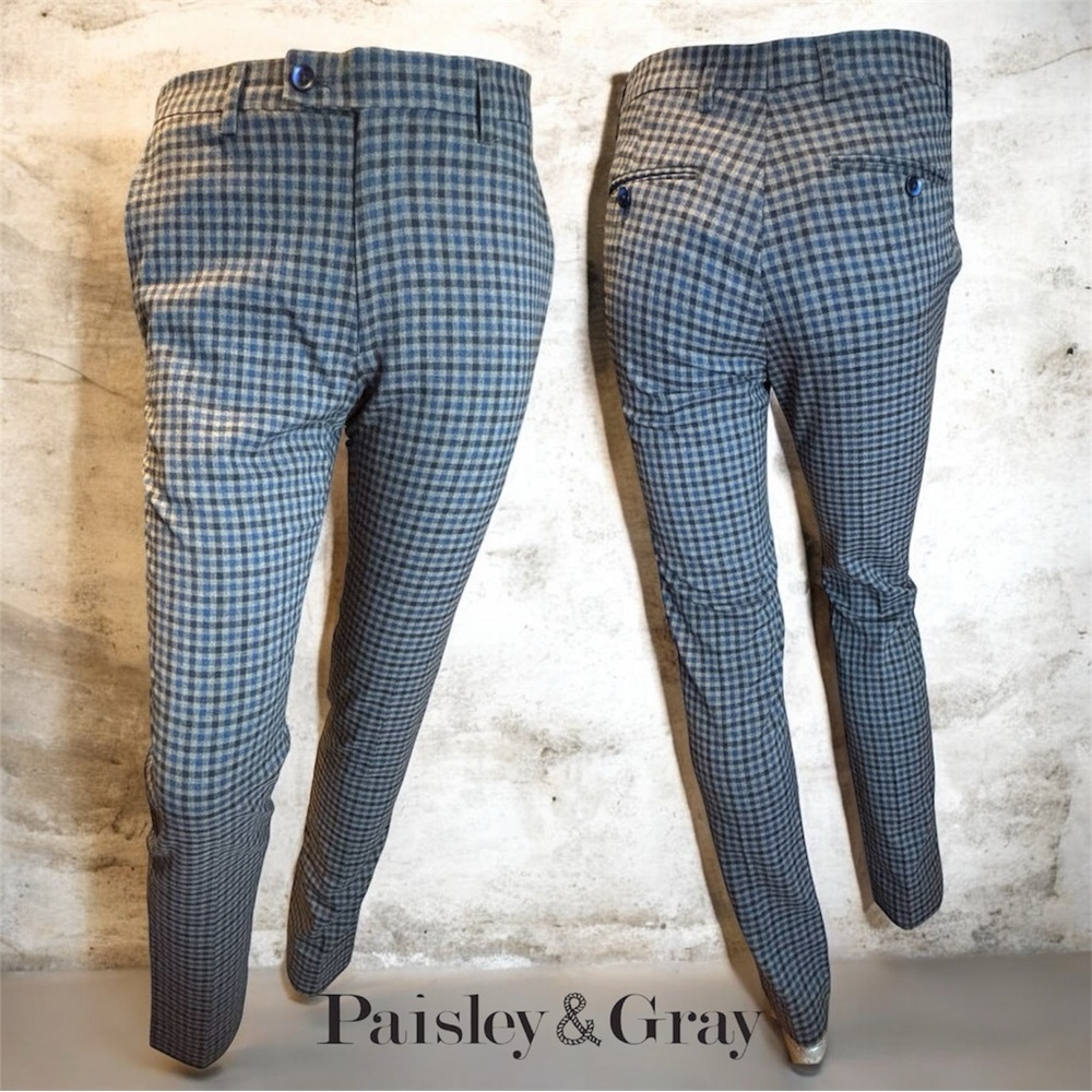 PAISLEY & GRAY Men’s Plaid Skinny Fit Blue & Olive Pants 28/32